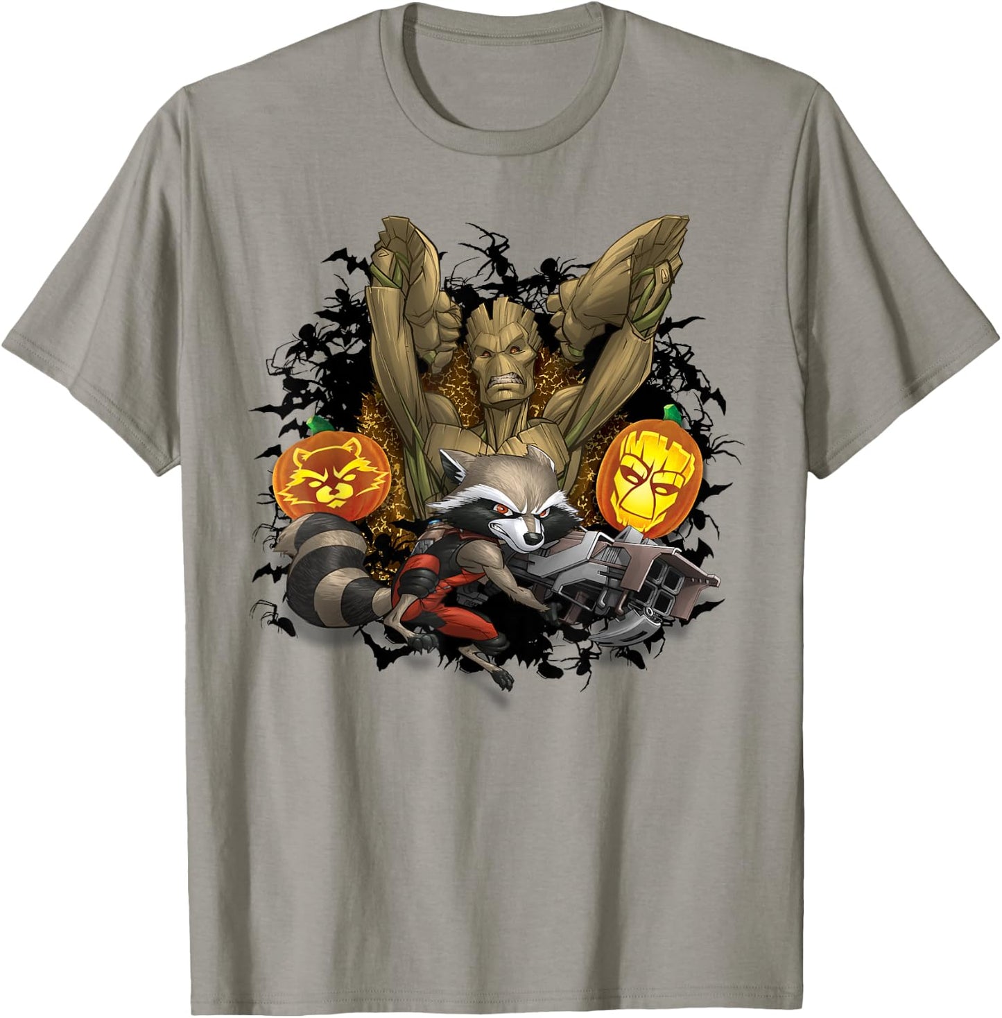 Marvel Groot and Rocket Raccoon Jack-o'-Lantern Halloween T-Shirt - T-Shirt | Sand