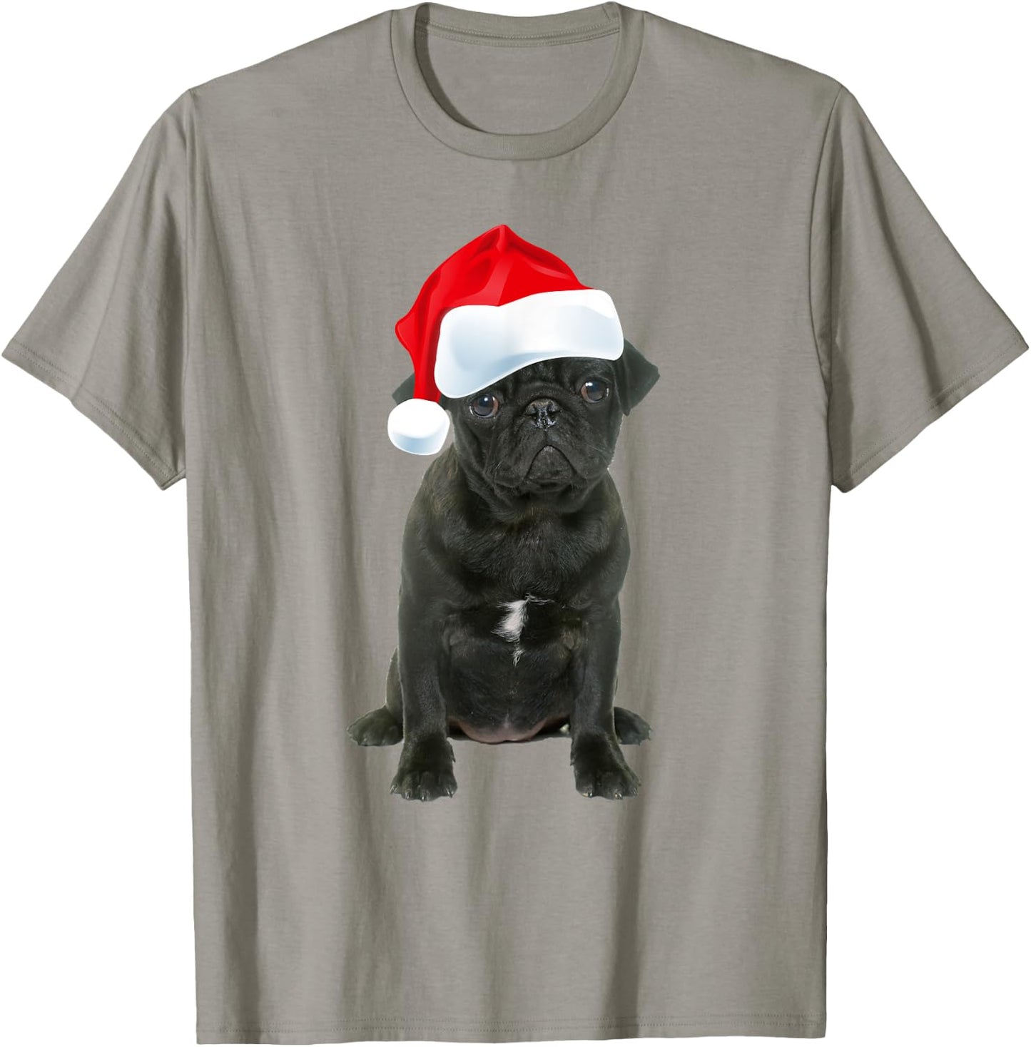 Cute Black Pug Santa Hat Funny Matching Christmas Fun Gift T-Shirt - T-Shirt | Sand