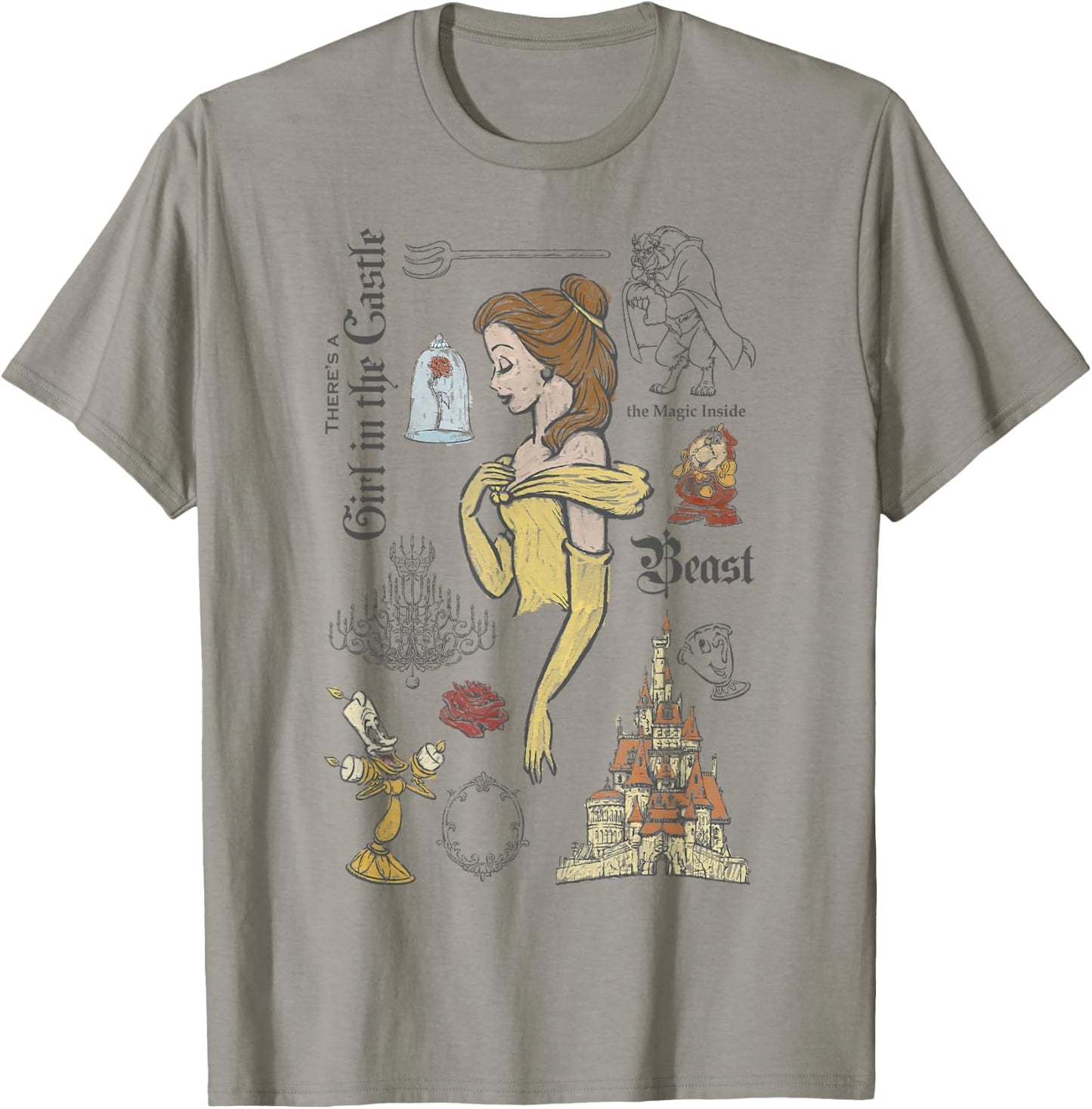 Disney Beauty and The Beast Characters Sketched T-Shirt - T-Shirt | Sand