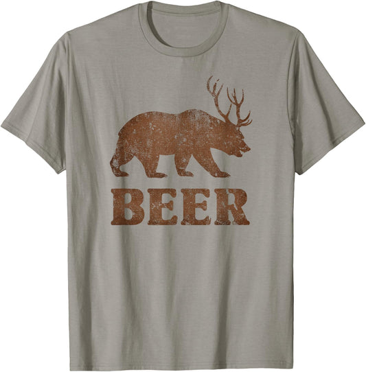 Vintage Bear Deer Dark Beer Funny T-Shirt - T-Shirt | Sand