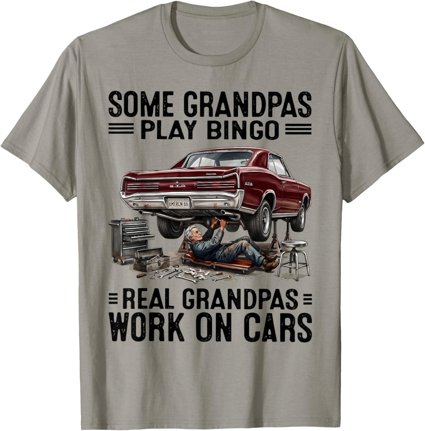 Some Grandpas Play Bingo Real Grandpas Work On Cars Mechanic T-Shirt - T-Shirt | Sand