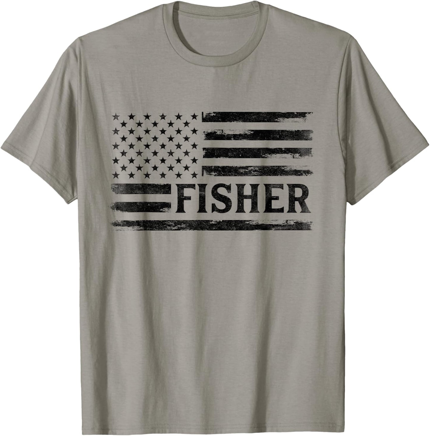 Fisher Black Vintage USA Flag Father's Day Fisherman T-Shirt - T-Shirt | Sand