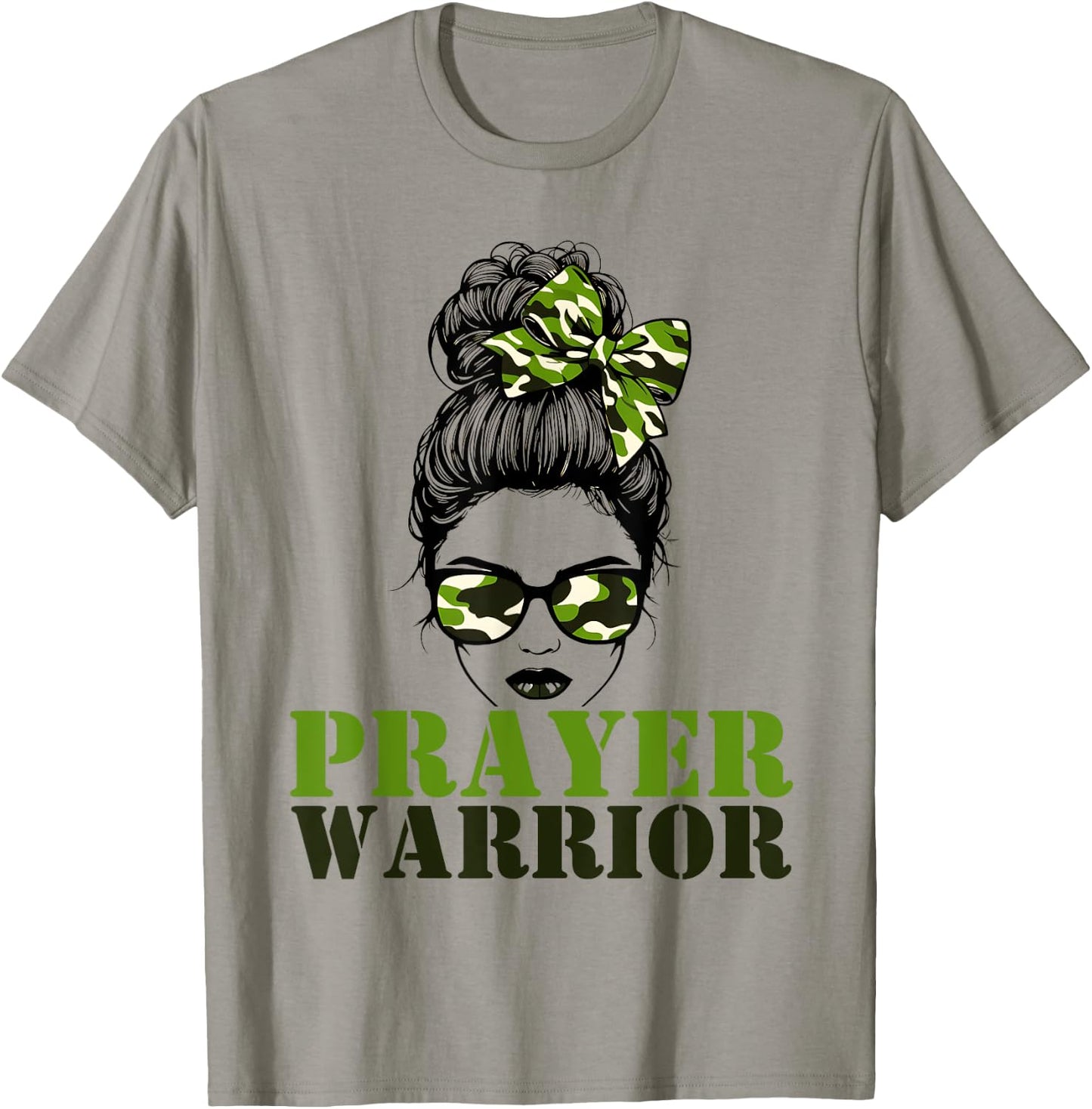 Prayer Warrior Camo Messy Bun Pray Camouflage Girl Woman T-Shirt - T-Shirt | Sand