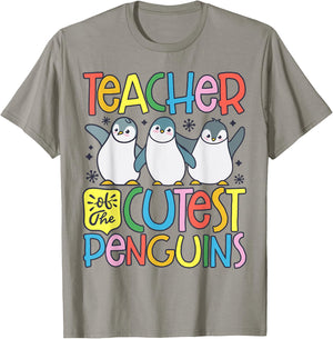 Teacher Of The Cutest Penguins Funny Penguin Back To School T-Shirt - T-Shirt | Sand