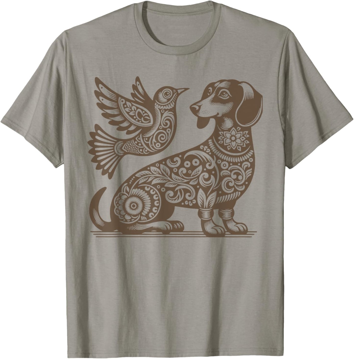 Retro Floral Dachshund Hummingbird Wiener Dog Pet Lover Men Women T-Shirt - T-Shirt | Sand