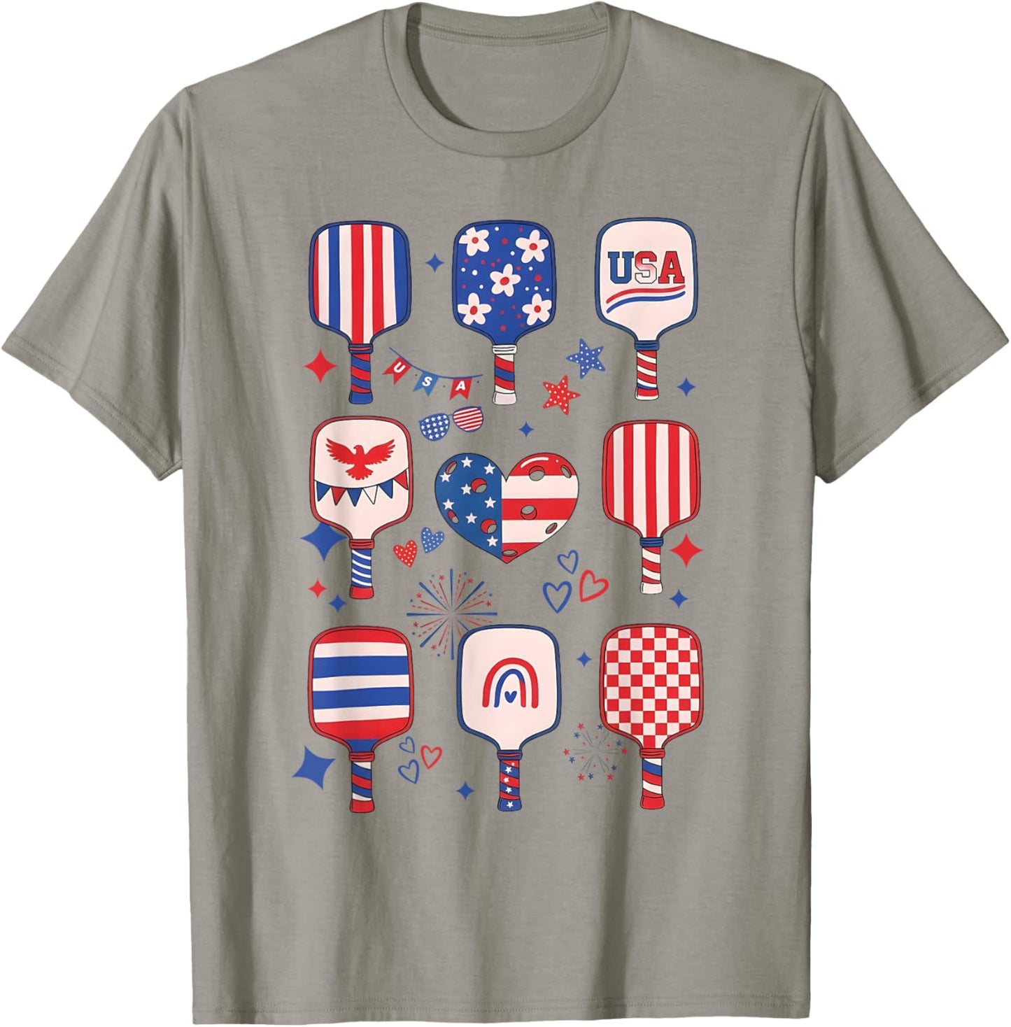 Cute USA Pickleball Patriotic Pickleball Paddles 4th of July T-Shirt - T-Shirt | Sand