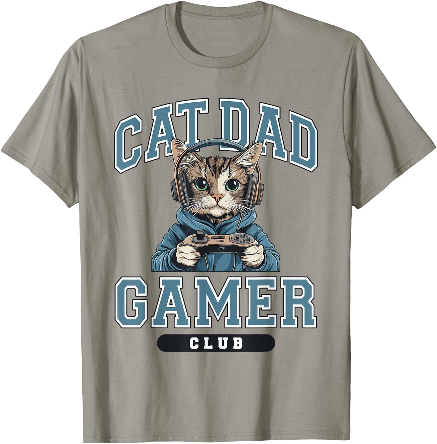 Cat Dad Gamer Club Video Games Gaming Cat Lover Him T-Shirt - T-Shirt | Sand