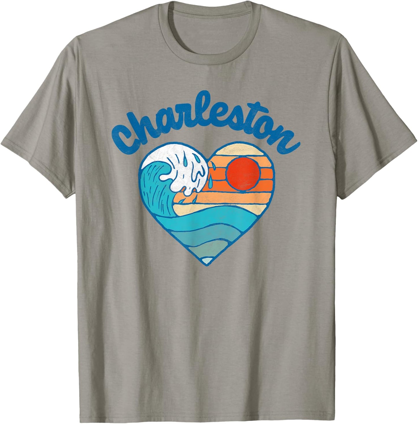 Charleston SC Beach Lover Retro Heart Surf & Wave Graphic Women Kids T-Shirt - T-Shirt | Sand