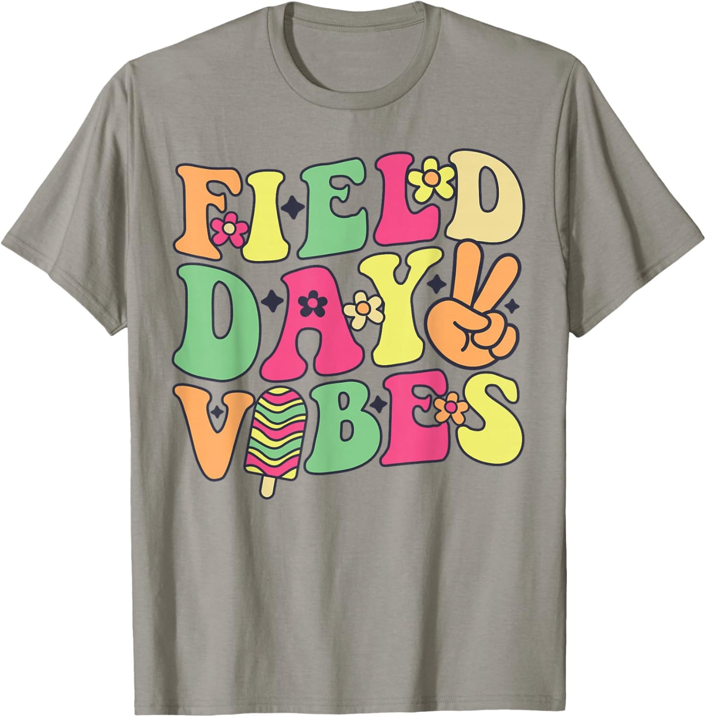Field Day Vibes 2026 Teacher Student Girl Kids Groovy Floral T-Shirt - T-Shirt | Sand