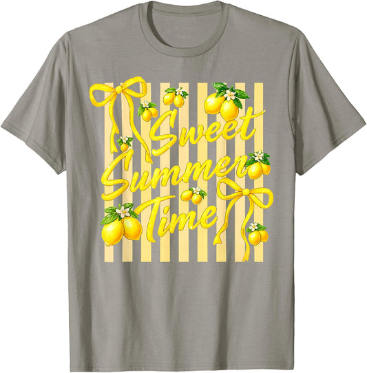 Sweet Summer Time Coquette Bows Lemon Girls Women Vintage T-Shirt - T-Shirt | Sand