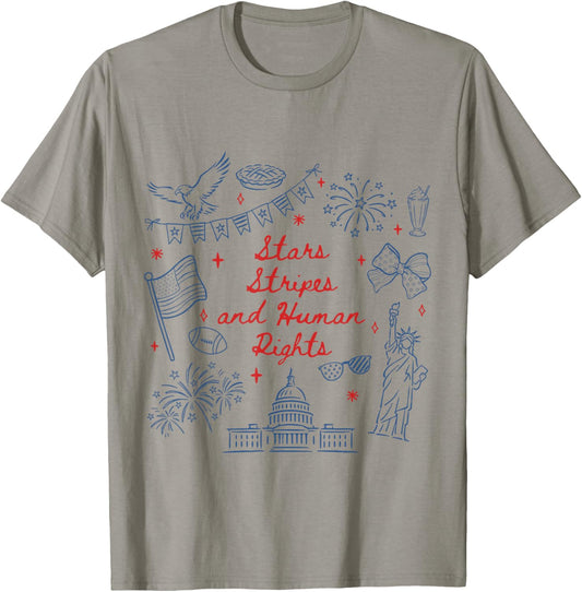 Stars Stripes and Human Rights 250th Anniversary 4th of July T-Shirt - T-Shirt | Sand