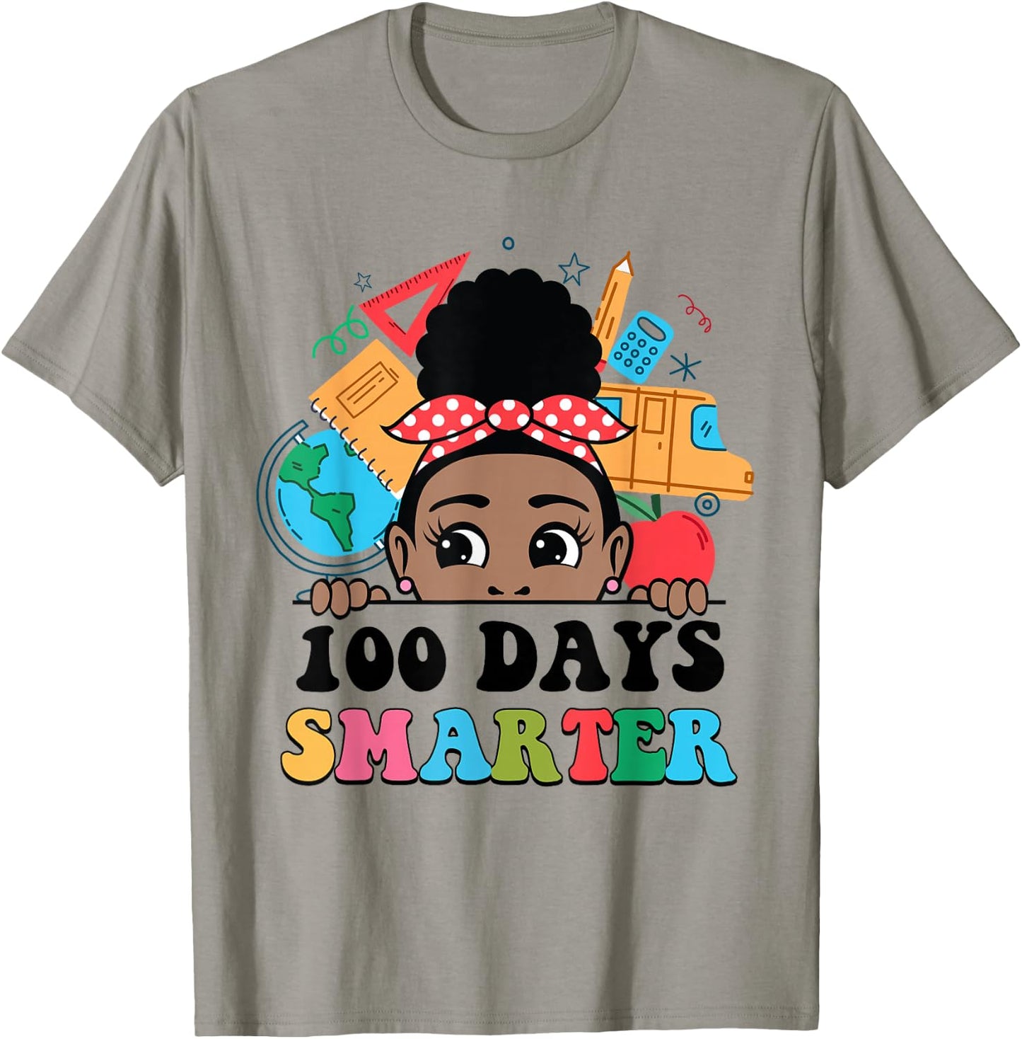 100 Days Smarter Afro Black Girl Melanin 100th Day Of School T-Shirt - T-Shirt | Sand