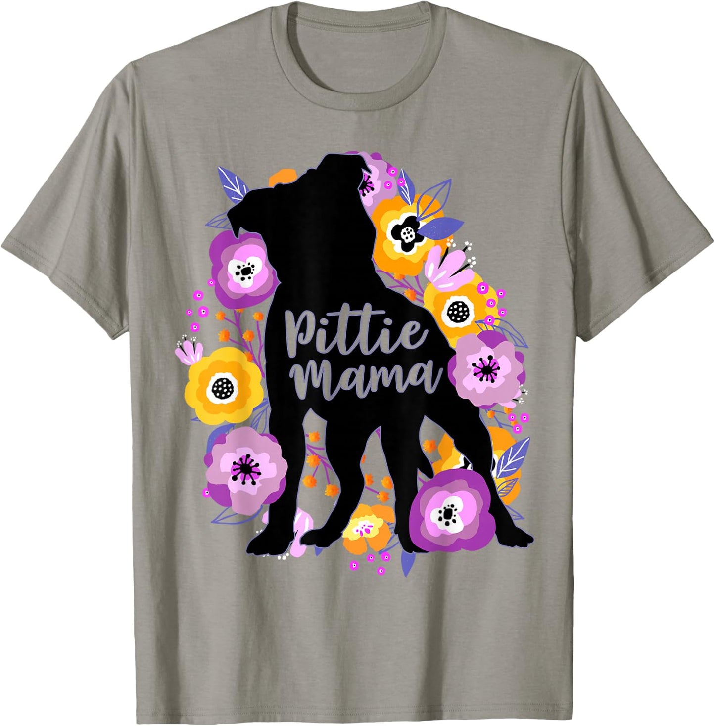 Pitbull Mama Purple Flowers Pittie Cute Pit Bull Dog Mom T-Shirt - T-Shirt | Sand