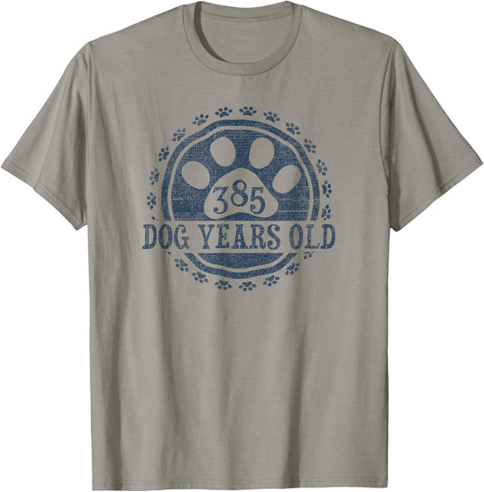 385 Dog Years Old, 55 in Human 55th Birthday Give Idea T-Shirt - T-Shirt | Sand