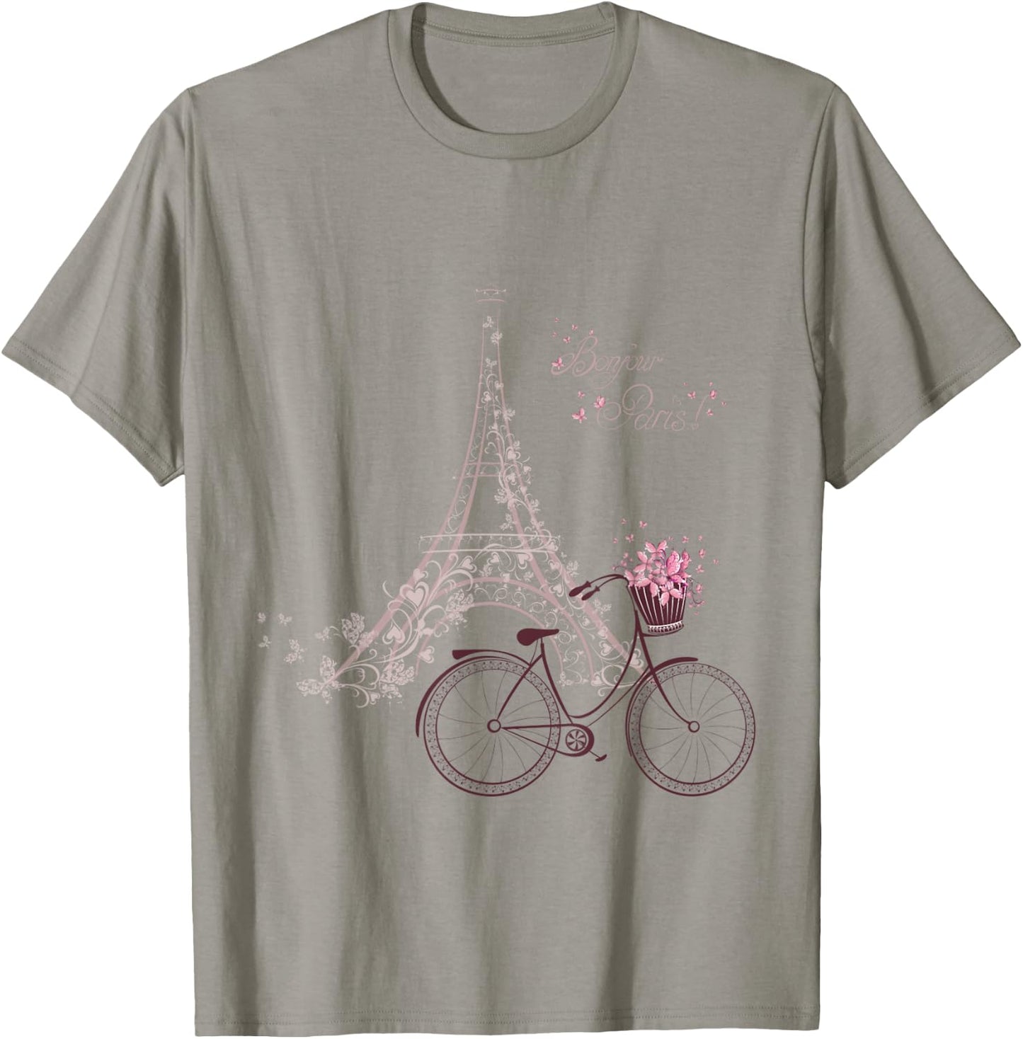 Bonjour Paris! Eiffel Tower Bicycle French Spring T-Shirt - T-Shirt | Sand