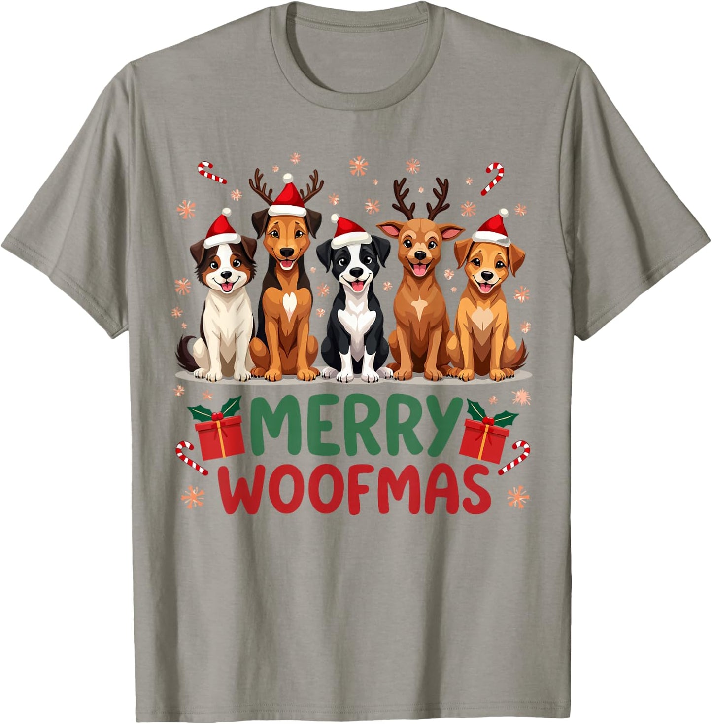 Merry Woofmas Cute Christmas Dog Mom Funny Holiday T-Shirt - T-Shirt | Sand