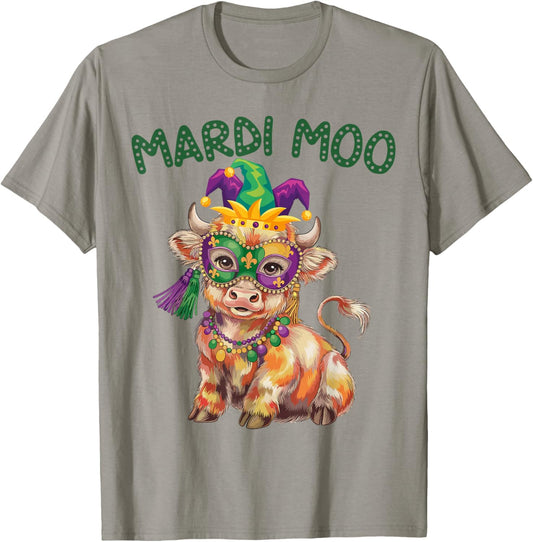 Mardi Moo Highland Cow Mardi Gras Cowboy Western Fat Tuesday T-Shirt - T-Shirt | Sand