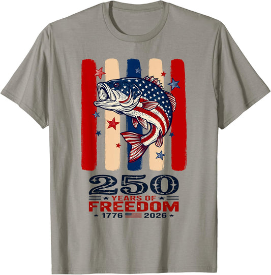 USA 250th Anniversary Celebrate Patriotic Fishing for Bass T-Shirt - T-Shirt | Sand