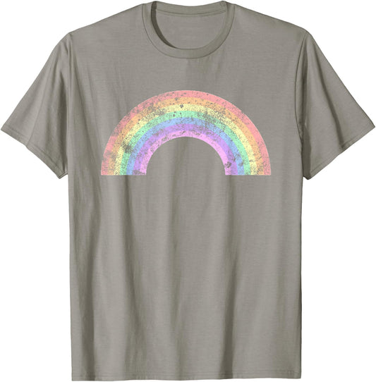 Basic Vintage Rainbow | Pastel Color Gay Pride Print T-Shirt - T-Shirt | Sand