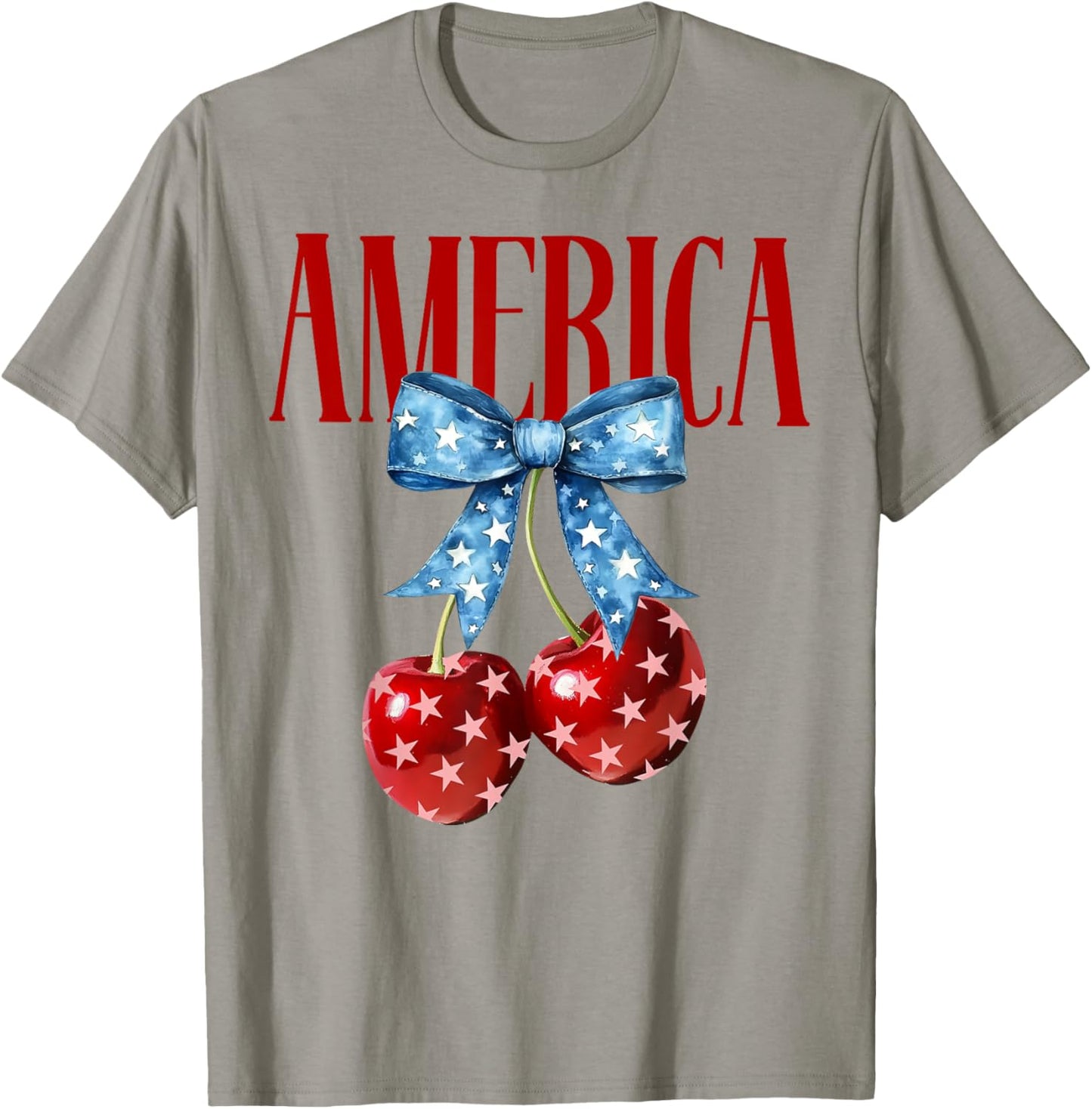 Groovy America Coquette Bow Cherry 4th Of July America Flag T-Shirt - T-Shirt | Sand