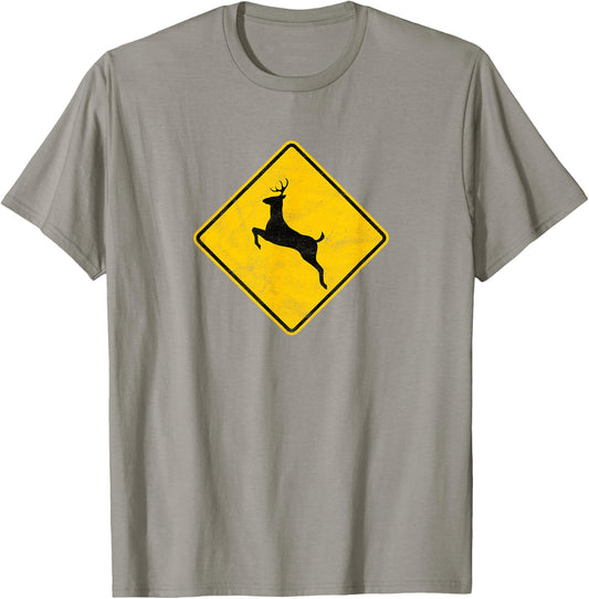Retro Deer Crossing Vintage Hipster Sign T-Shirt - T-Shirt | Sand