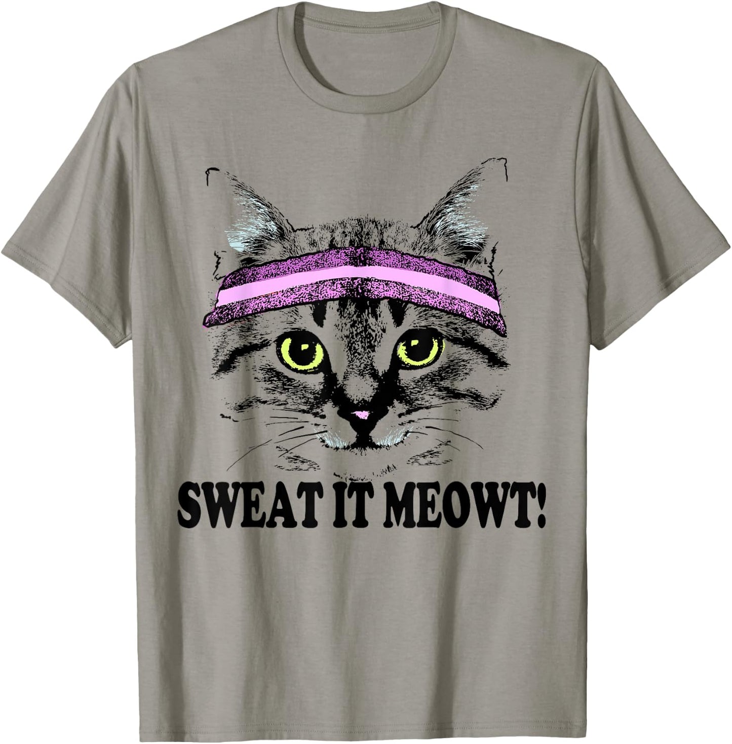 Sweat It Meowt Cat Head Sweat Band Gym Pun Men Women Girls Kids T-Shirt - T-Shirt | Sand