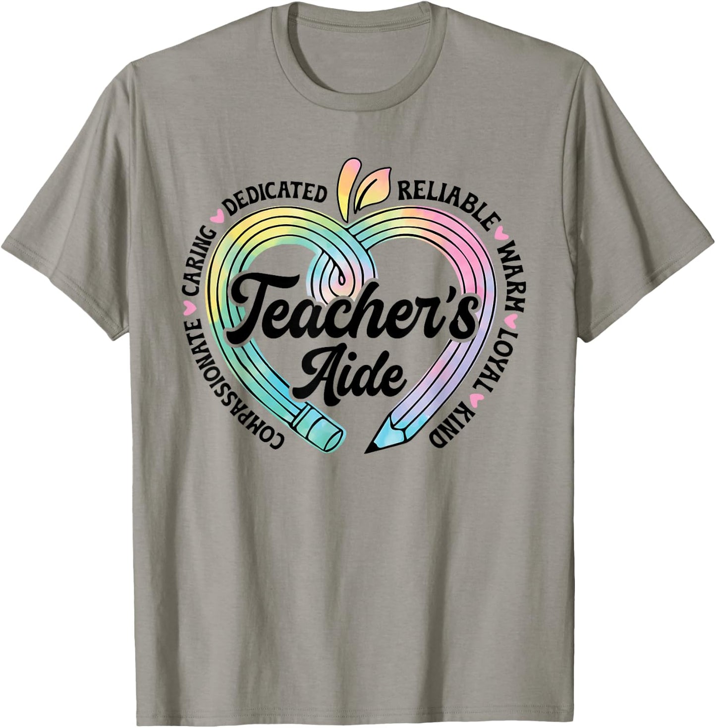 Teacher's Aide Cute Apple Heart Back To First Day Of School T-Shirt - T-Shirt | Sand