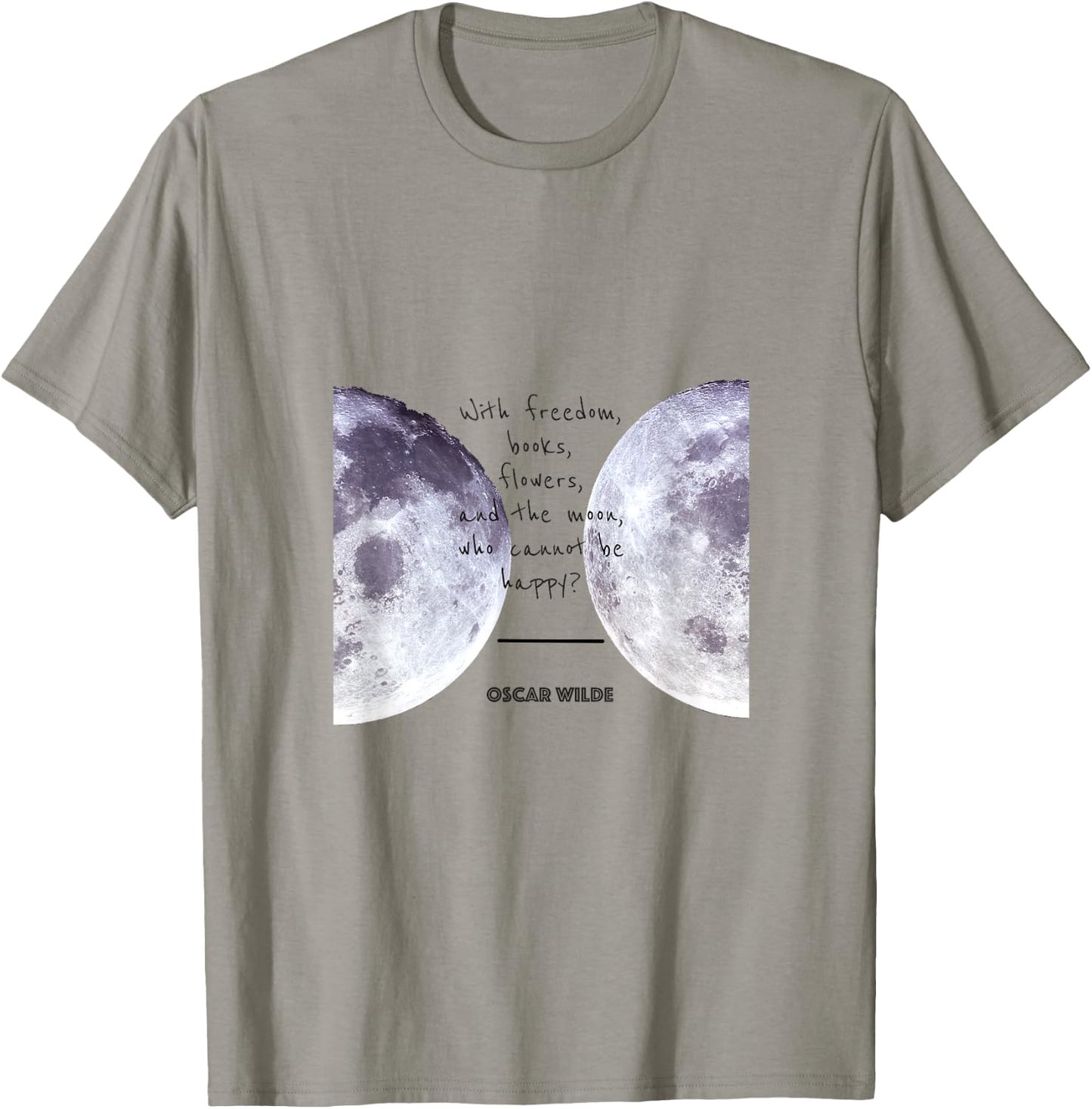 Oscar Wilde "Books, Moon, and Happiness" Quote T-Shirt - T-Shirt | Sand