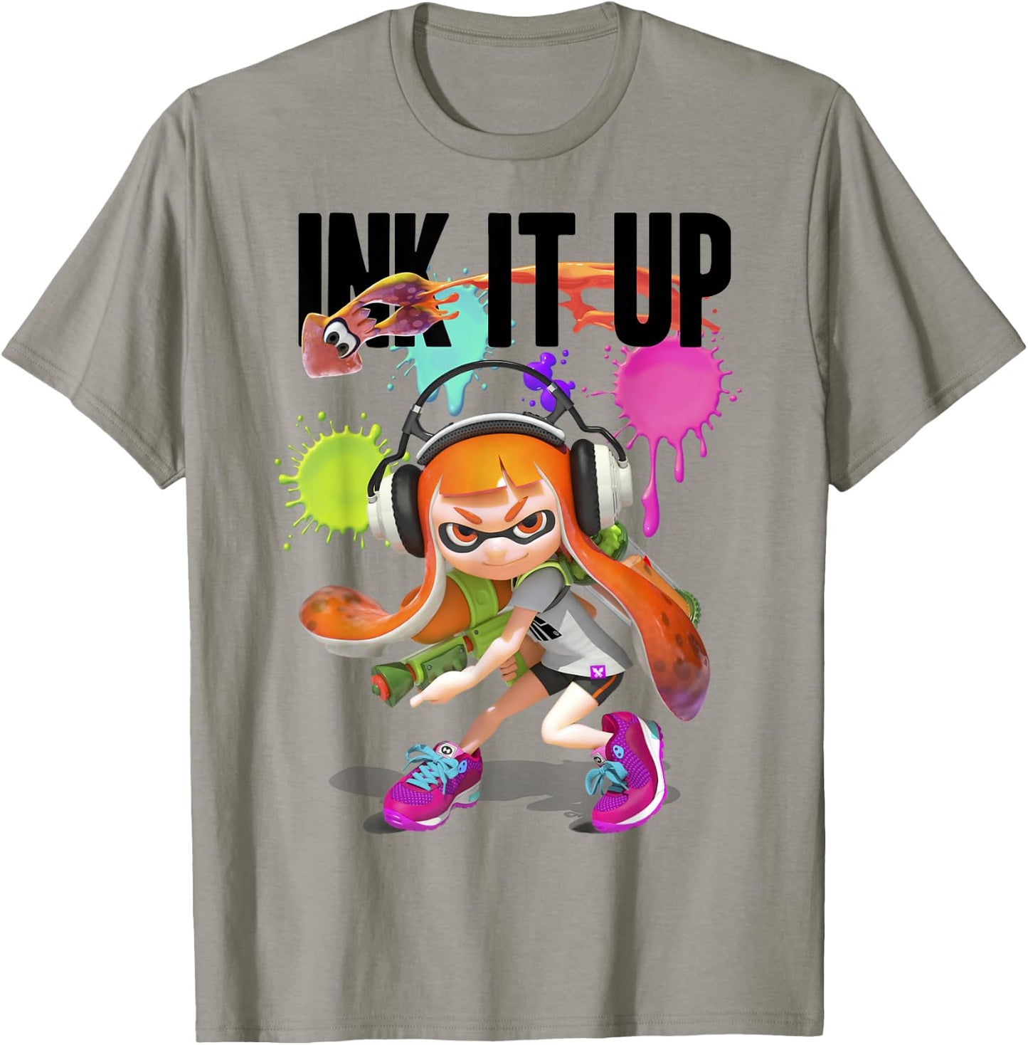 Splatoon Ink It Up Squid Inkling Splatter Poster T-Shirt - T-Shirt | Sand