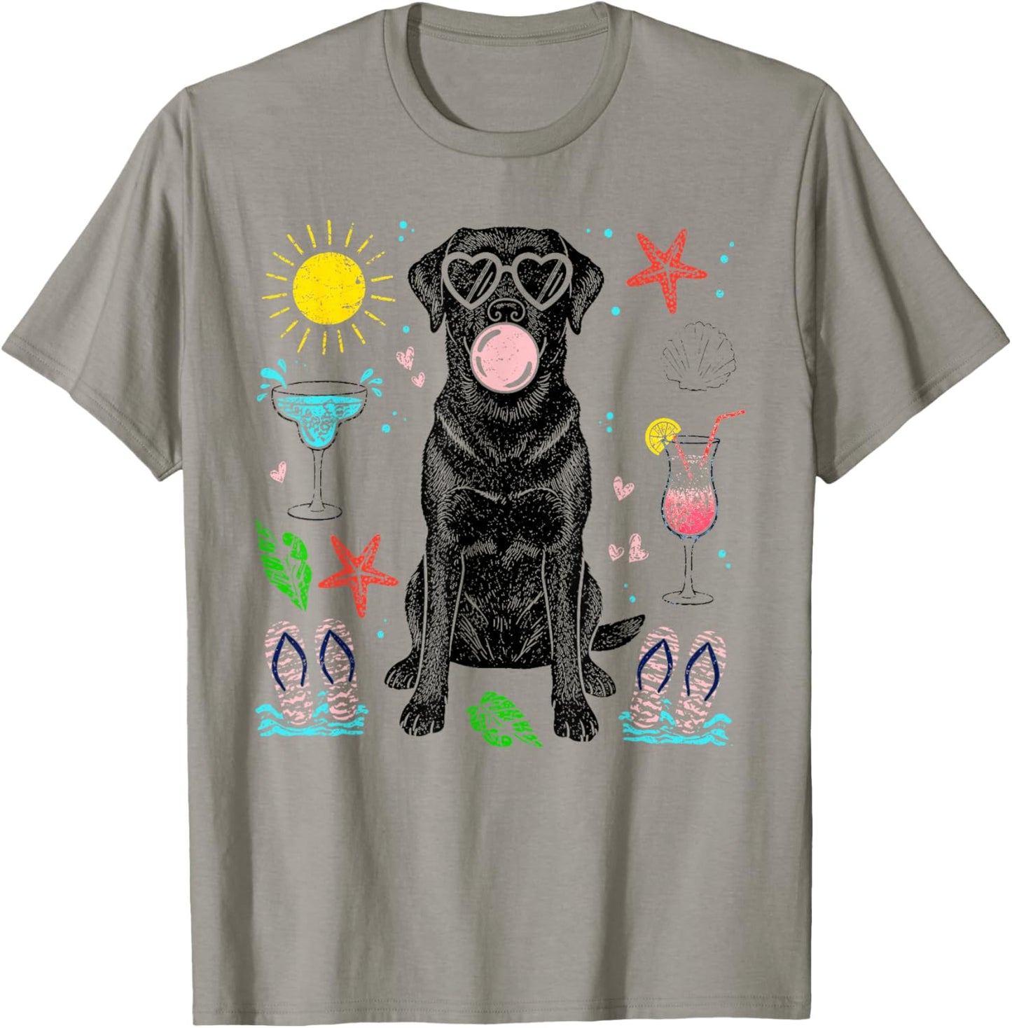 Black Labrador Summer Vibes Beach Sunglasses Bubblegum Dog T-Shirt - T-Shirt | Sand