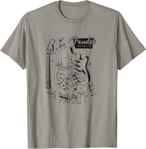 Fender Stratocaster Breakdown Schematics T-Shirt - T-Shirt | Sand