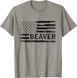 Beaver Black Vintage USA Flag Animal Lover T-Shirt - T-Shirt | Sand