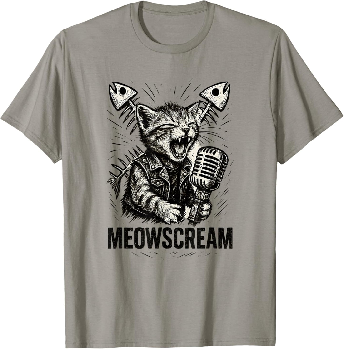 Fierce Kitten Battle Vest Monochrome Microphone Scream Rock T-Shirt - T-Shirt | Sand