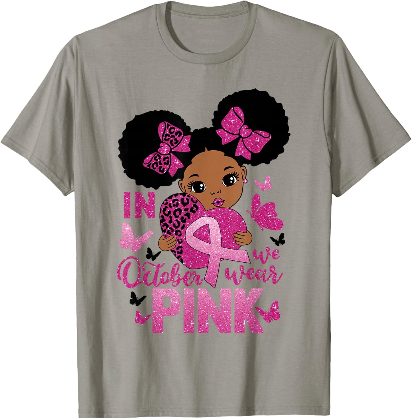 Messy Bun In October We Wear Pink Girls Toddlers T-Shirt - T-Shirt | Sand