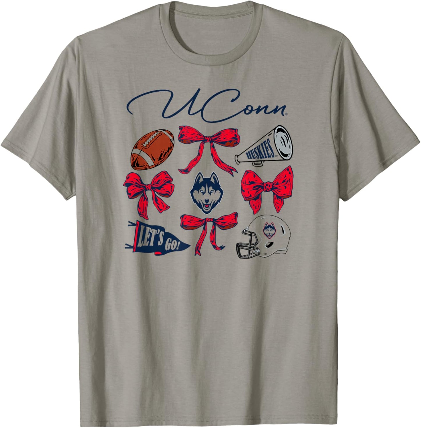 Connecticut Huskies Football Bows White Officially Licensed T-Shirt - T-Shirt | Sand