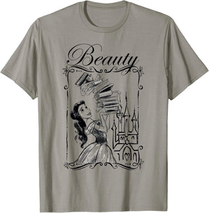 Disney Beauty and the Beast Belle Book Stack Sketch Portrait T-Shirt - T-Shirt | Sand
