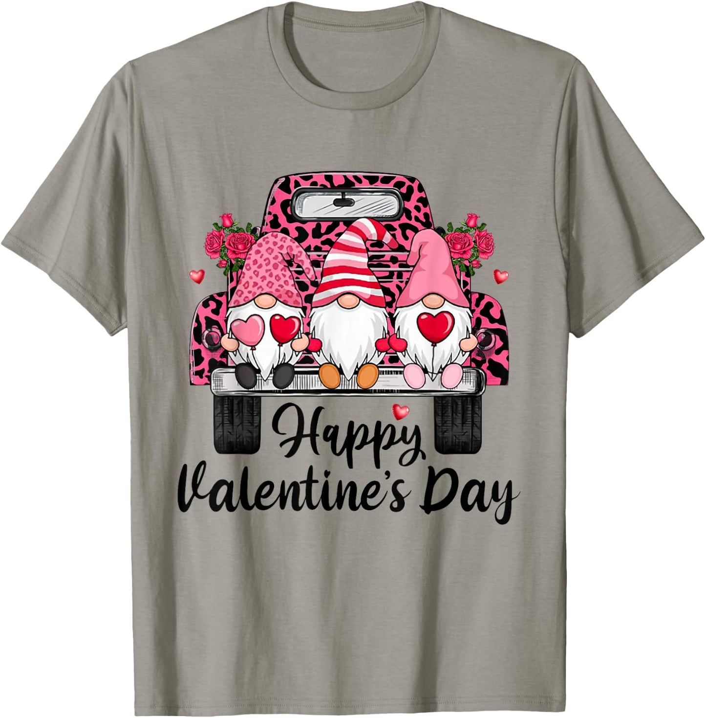 Three Gnomes and Leopard Truck Happy Valentine's Day T-Shirt - T-Shirt | Sand