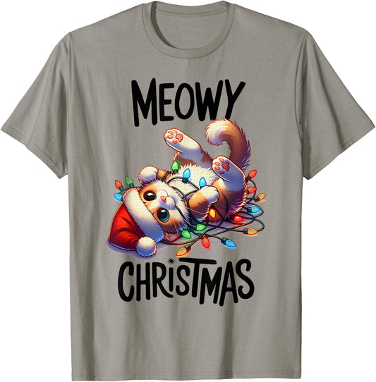 Meowy Christmas Cat Lover Funny Festive Holidays Cute Kitten T-Shirt - T-Shirt | Sand