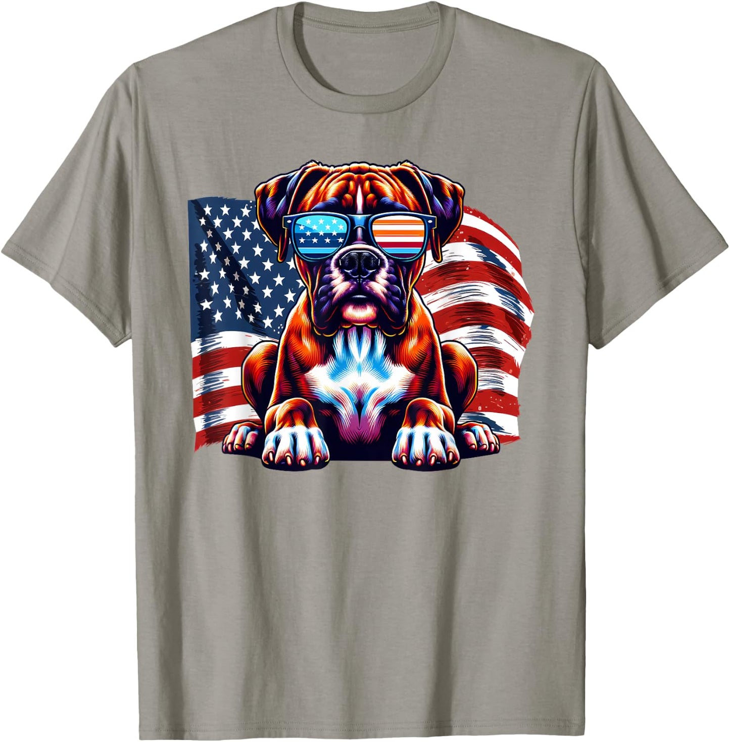Boxer Lover American Flag Boxer Mom Dad Sunglasses Freedom T-Shirt - T-Shirt | Sand