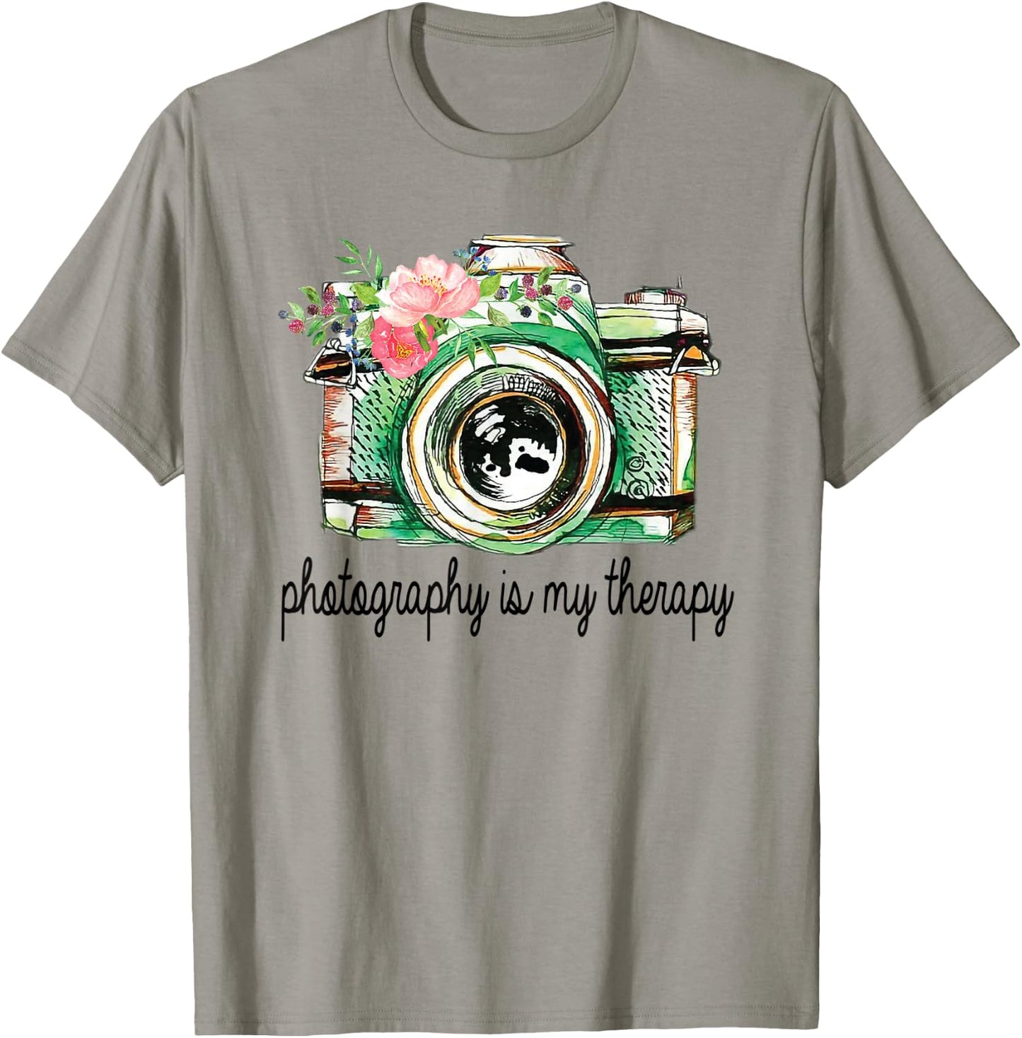 Photography Is My Therapy Vintage Camera With Flowers T-Shirt - T-Shirt | Sand