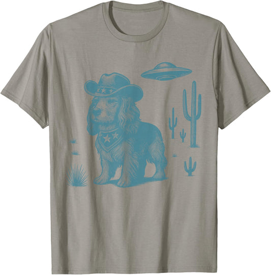 Cocker Spaniel Cowboy Vintage UFO Western Country T-Shirt - T-Shirt | Sand