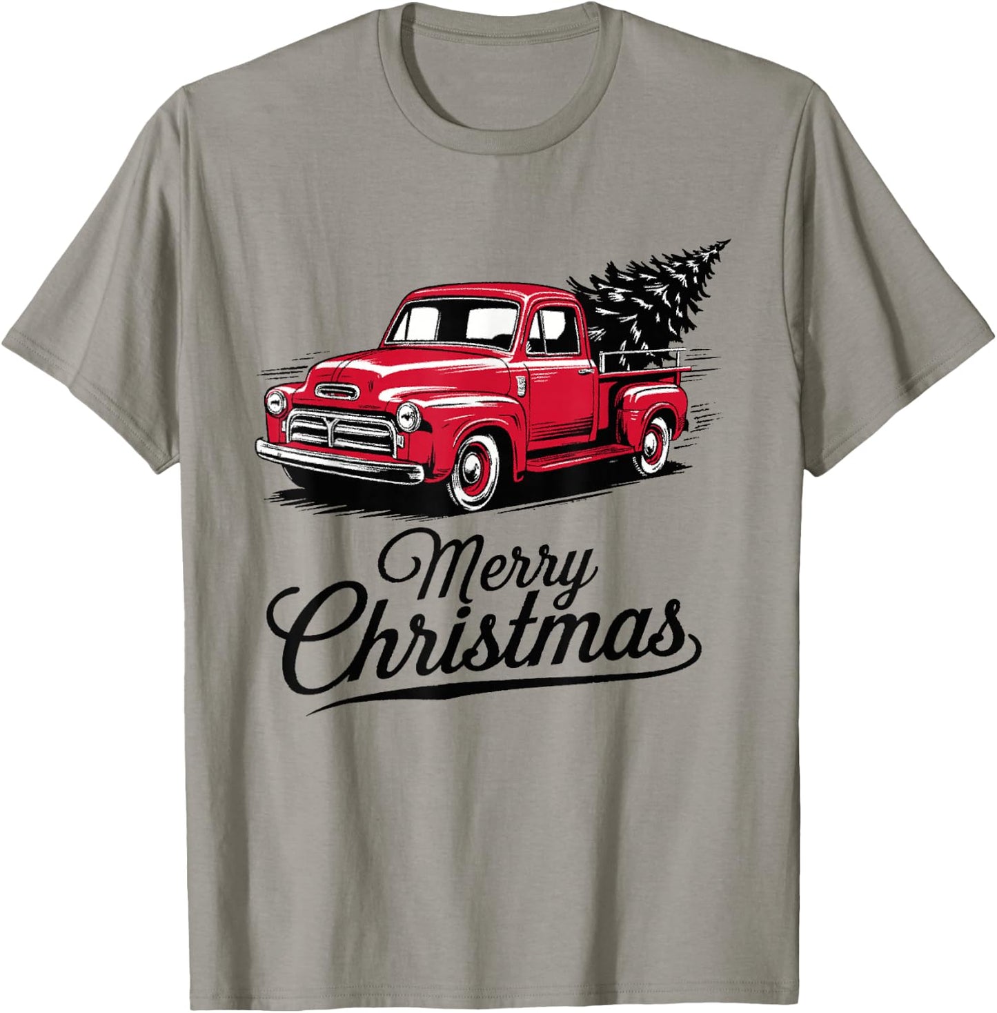 Red Pickup Truck Christmas Tree Vintage Christmas Men Women T-Shirt - T-Shirt | Sand