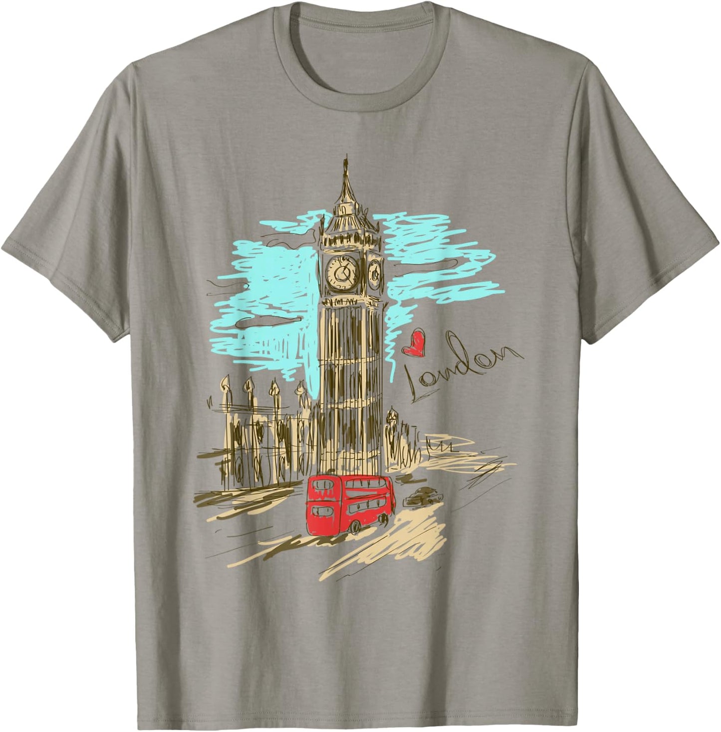 Big Ben Love London Hand Drawn Artwork Graphic T-Shirt - T-Shirt | Sand