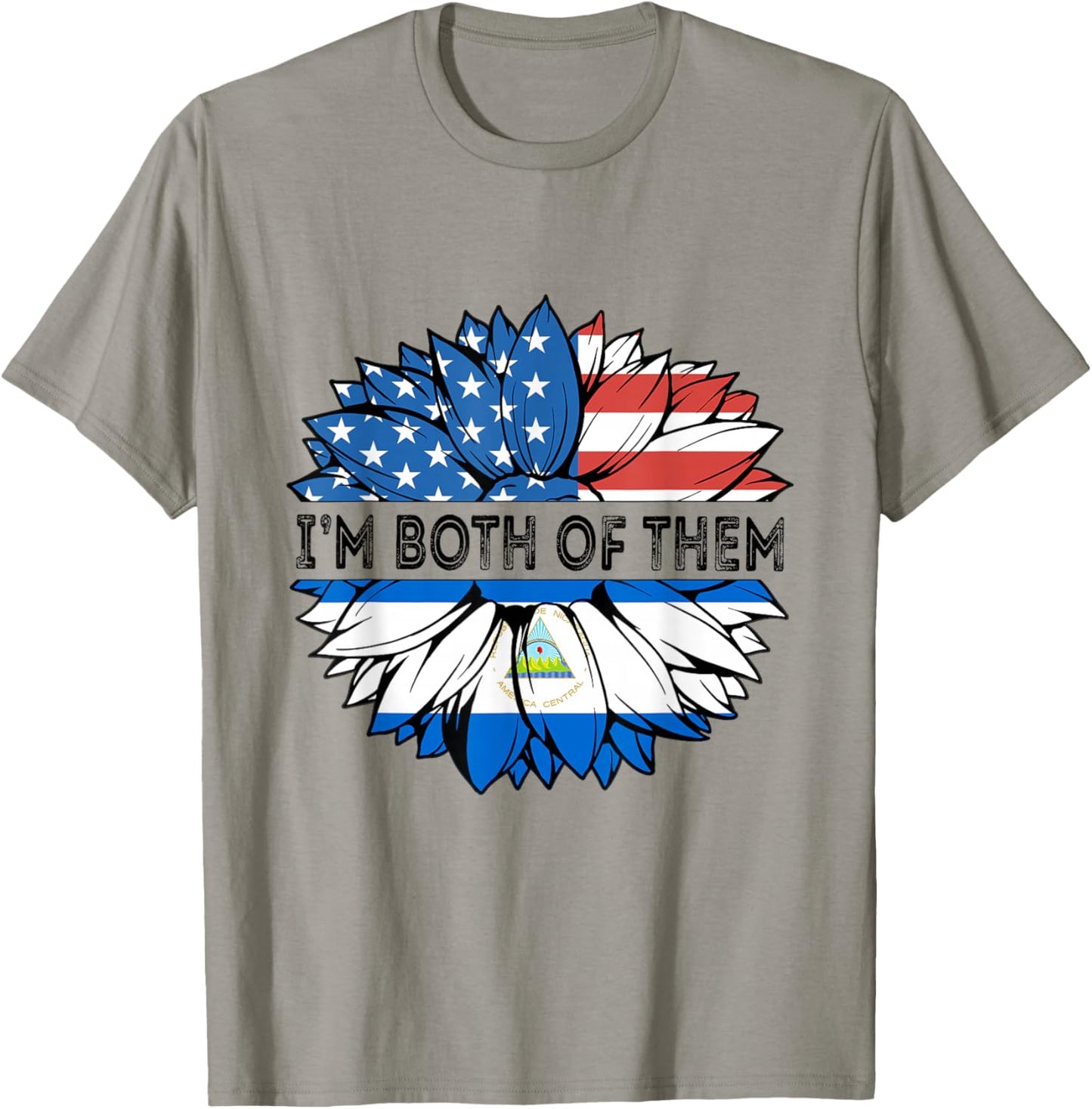 Nicaragua I'm Both Of Them Sunflower USA Nicaraguan Flag T-Shirt - T-Shirt | Sand
