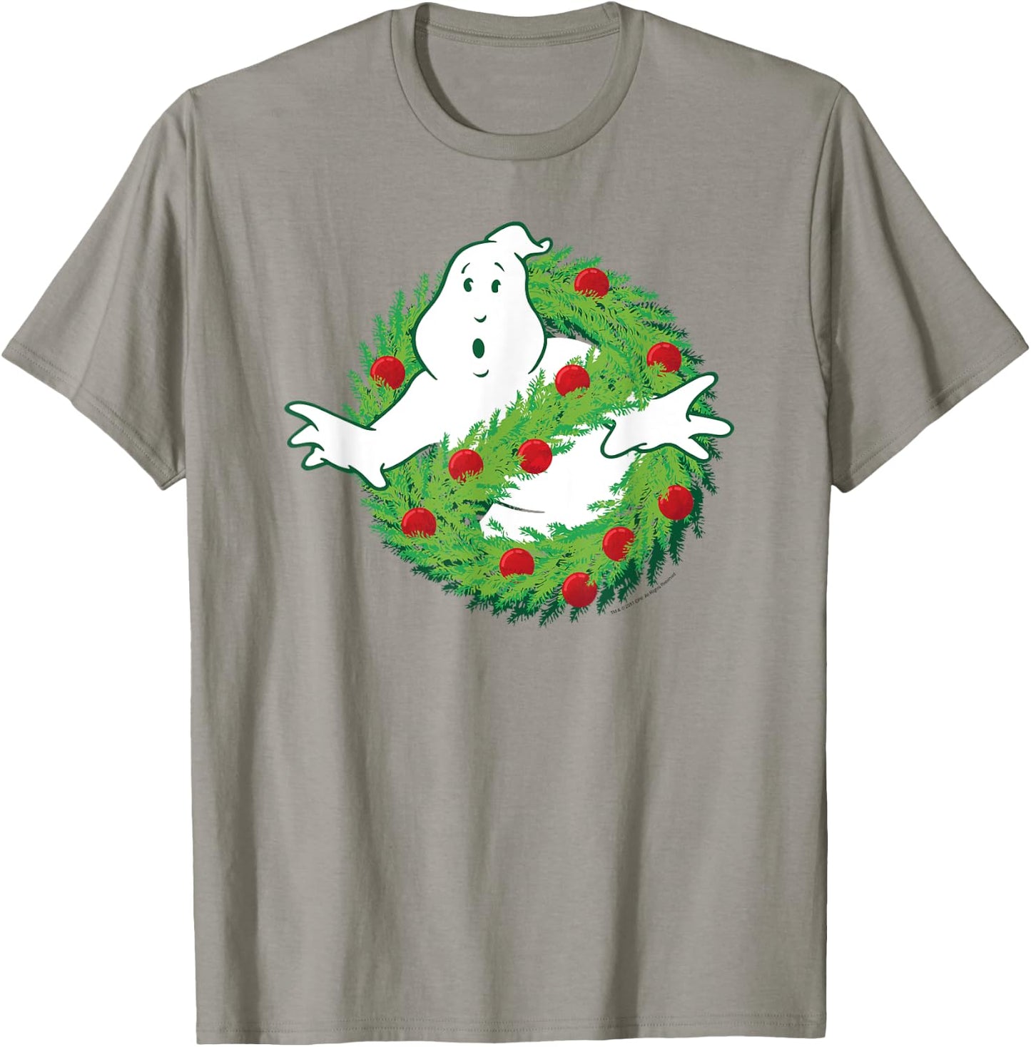 Ghostbusters Ghost of Christmas Wreath Logo Movie T-Shirt - T-Shirt | Sand