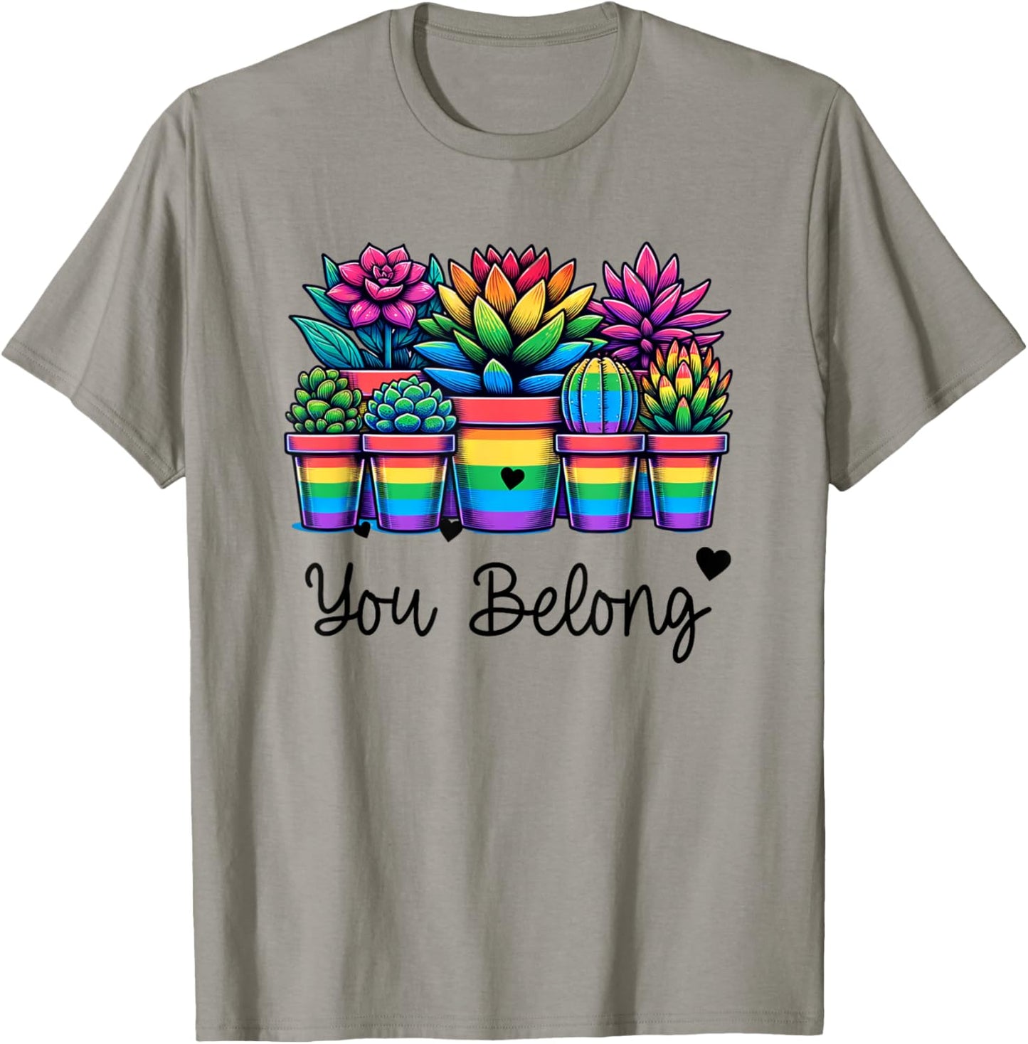 Gay Pride Rainbow Succulents and Plants LGBTQ You Belong T-Shirt - T-Shirt | Sand