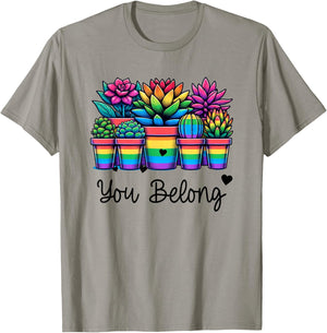 Gay Pride Rainbow Succulents and Plants LGBTQ You Belong T-Shirt - T-Shirt | Sand