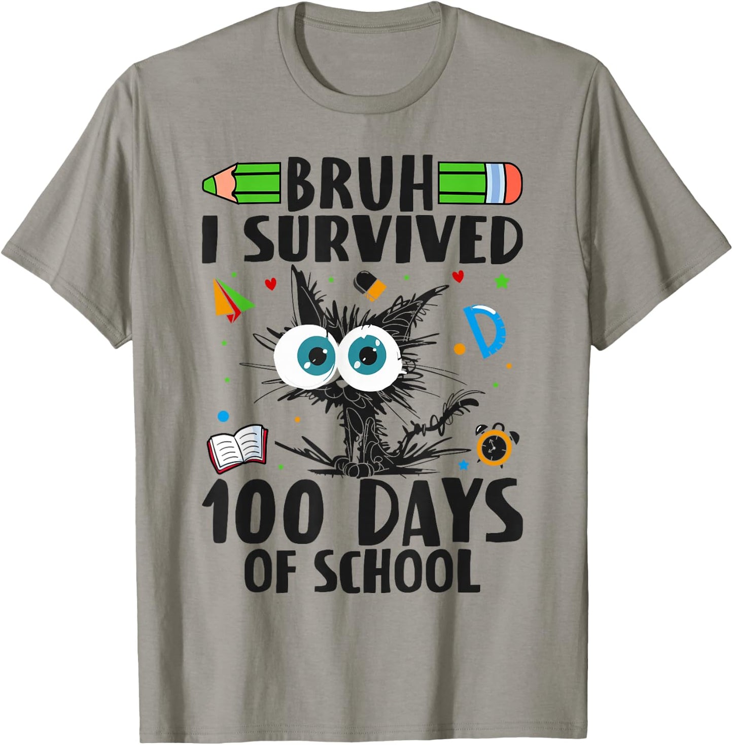 Bruh 100 Days of School Boys Kids Cat 100th Day of School T-Shirt - T-Shirt | Sand