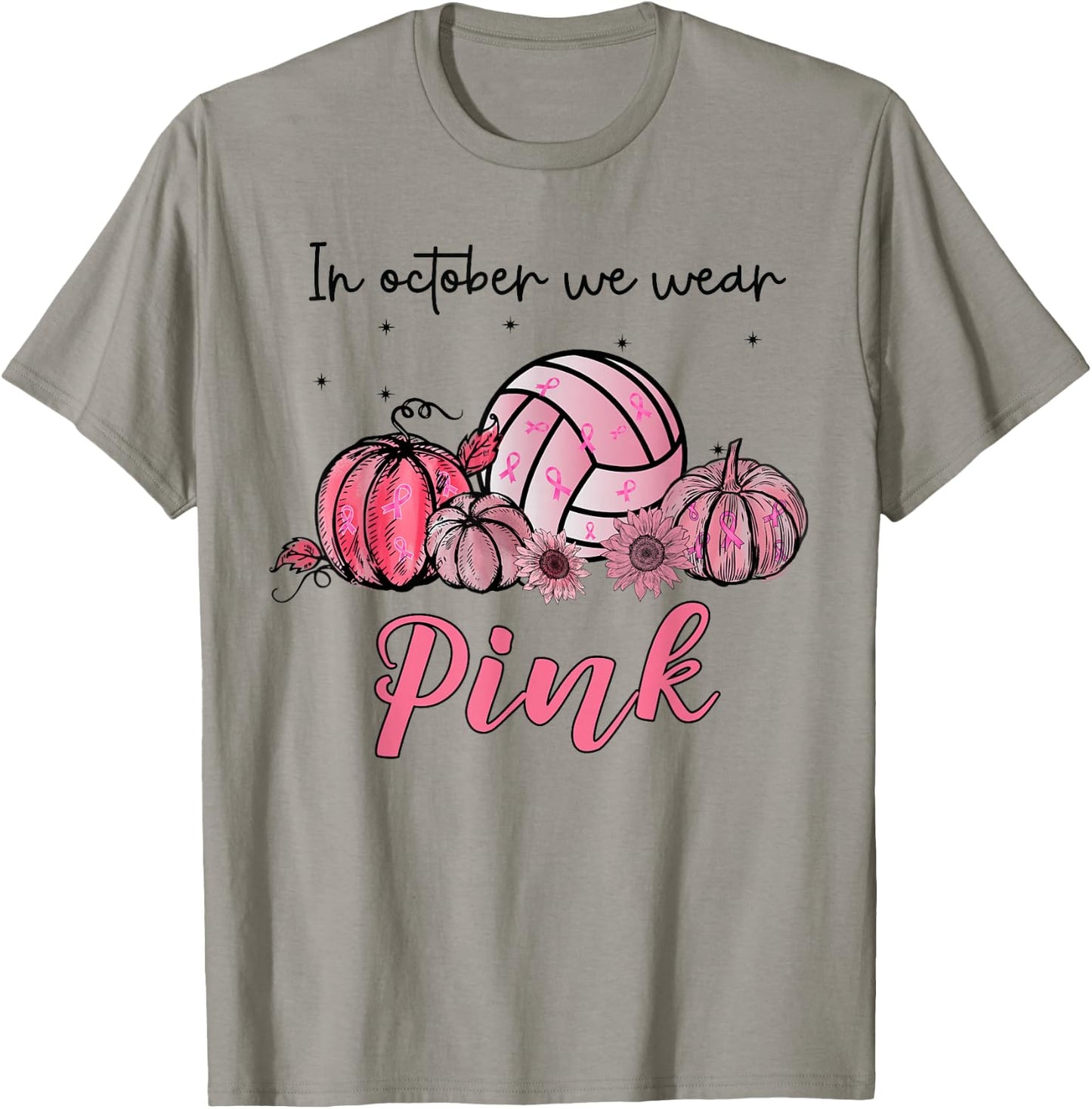 In October We Wear Pink Volleyball Breast Cancer Awareness T-Shirt - T-Shirt | Sand