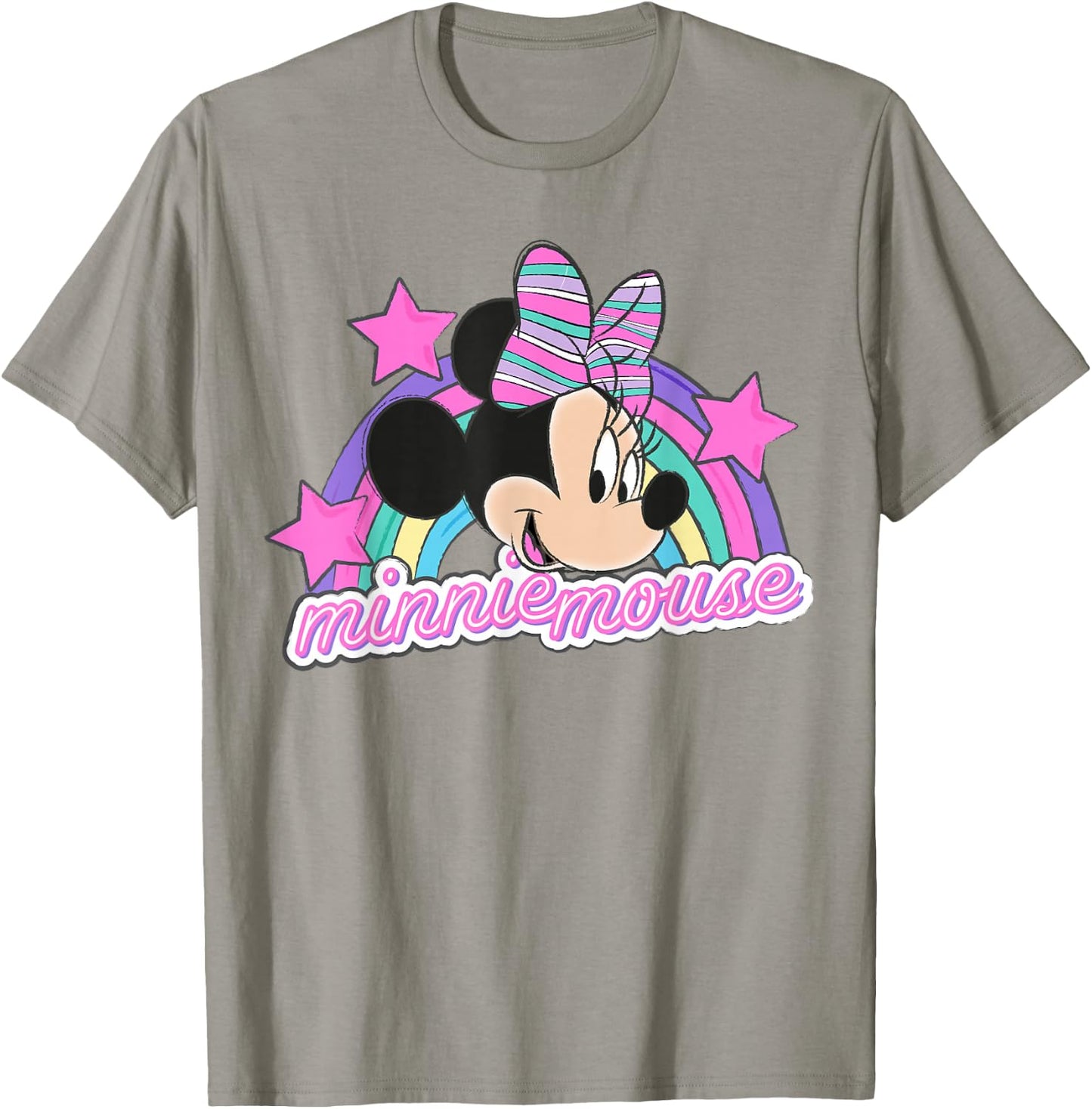 Minnie Mouse - Face with Rainbow and Stars T-Shirt - T-Shirt | Sand